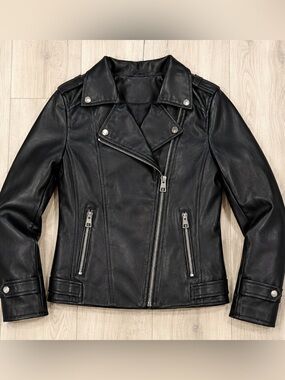 Zara Kids Black Faux Leather Moto Jacket Size 10 (140 cm) Biker Jacket